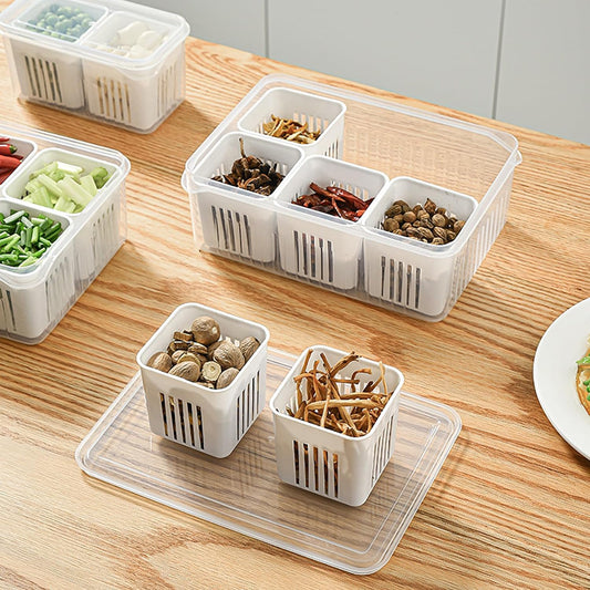 6-In-1 Kitchen Storage Box with Drain Basket – Refrigerator Fresh Keeping Food Container