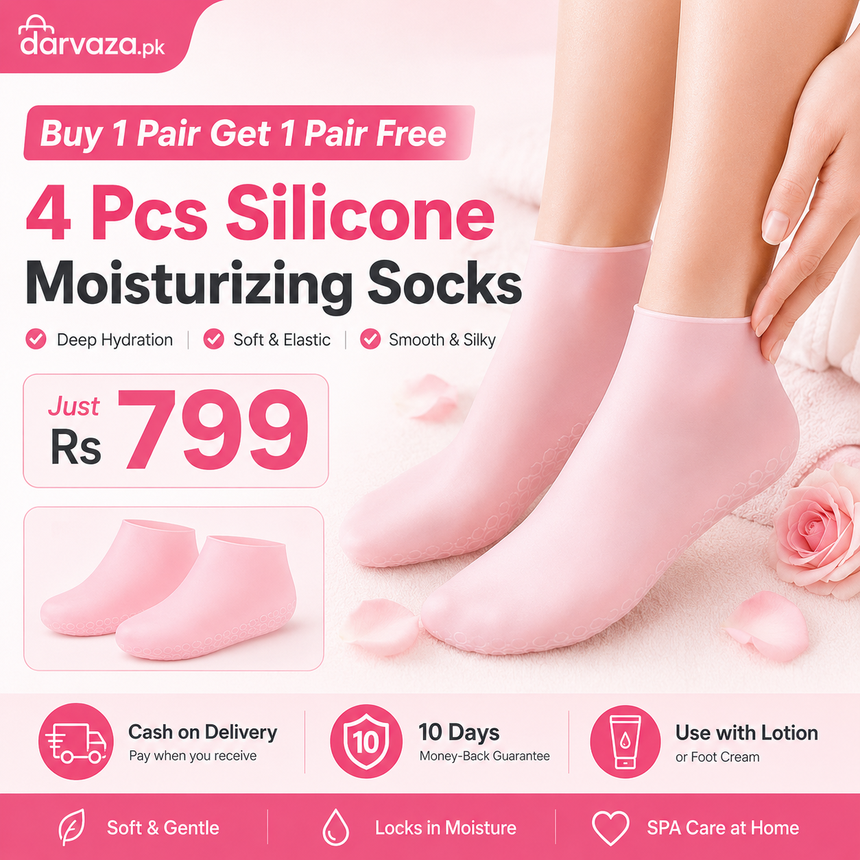 Buy 1 Pair Get 1 Pair Free Offer 4 Pcs Silicone Moisturizing Socks for Foot Care