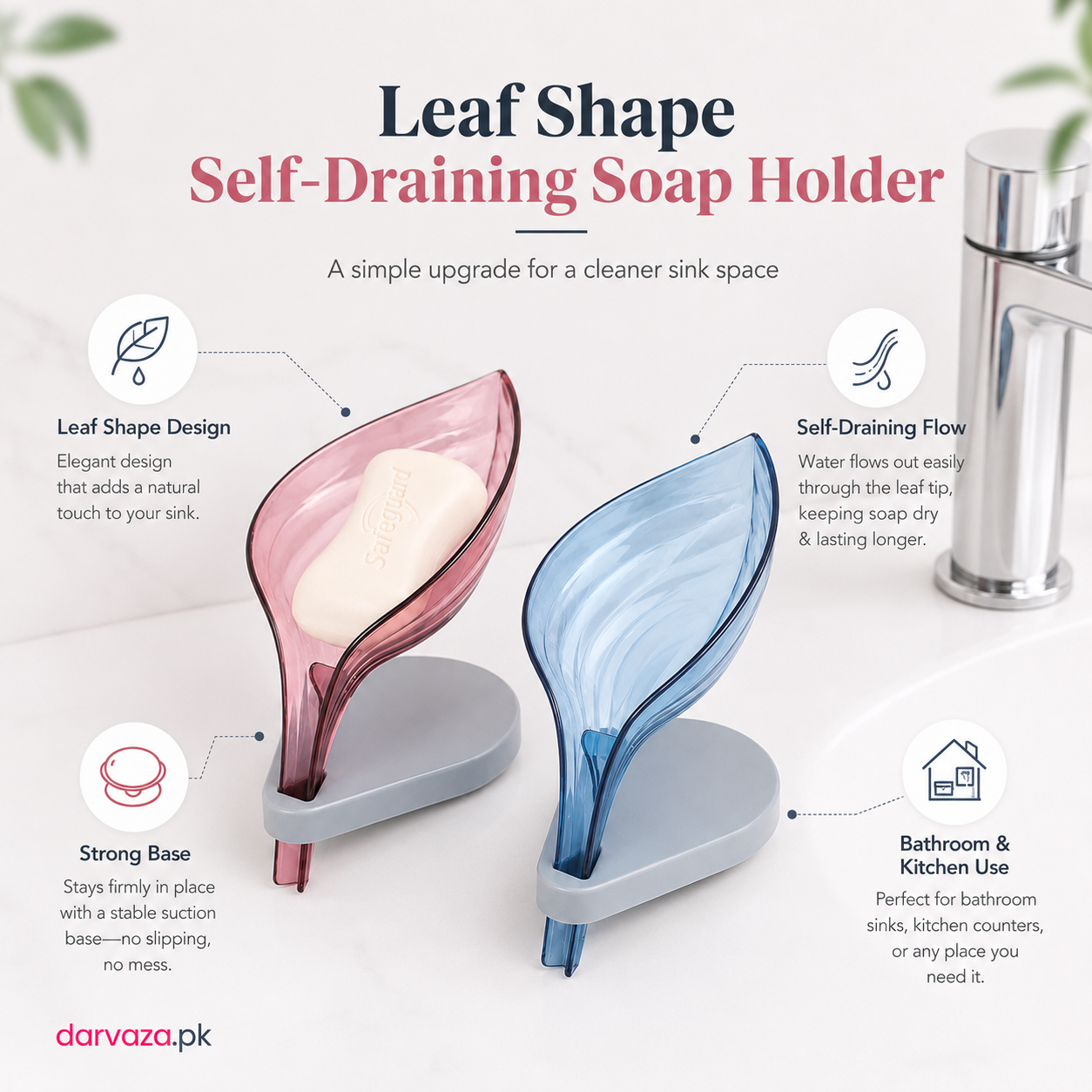 Pack of 5 Self Draining Leaf Shape Soap Holders