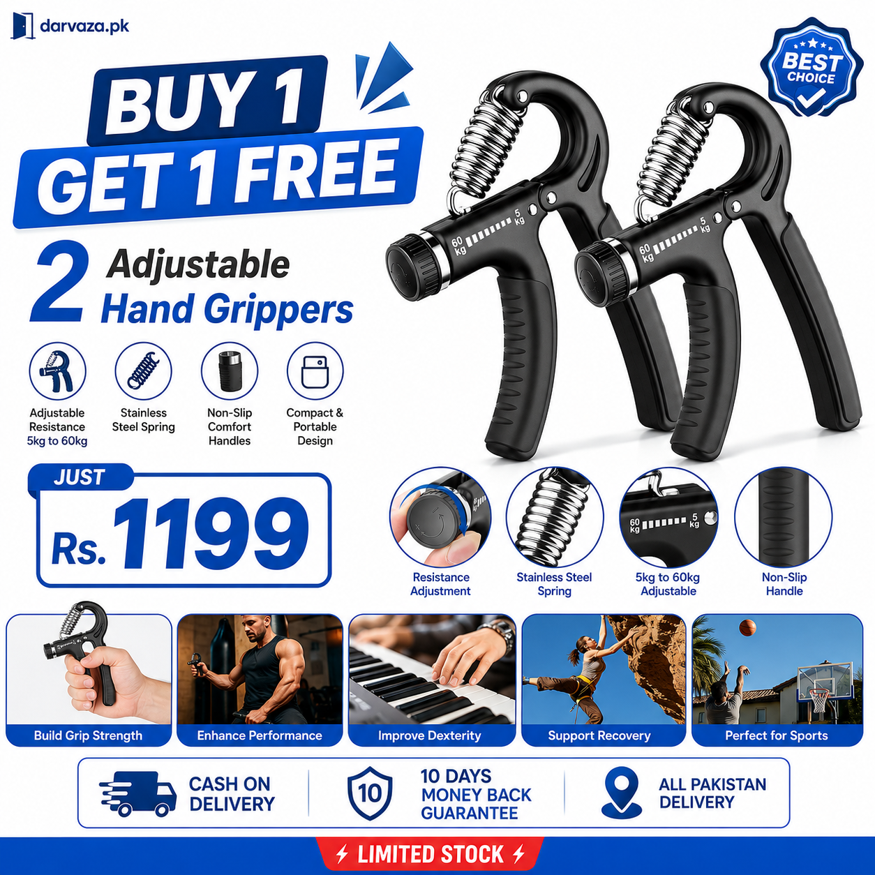 Buy 1 Get 1 Free Adjustable Hand Gripper Resistance Hand Muscle Trainer For Stronger Forearms Exerciser