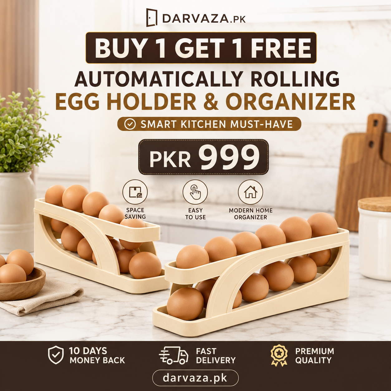 Egg Holder Dispensers With Automatically Rolling and Space Saving Egg Tray