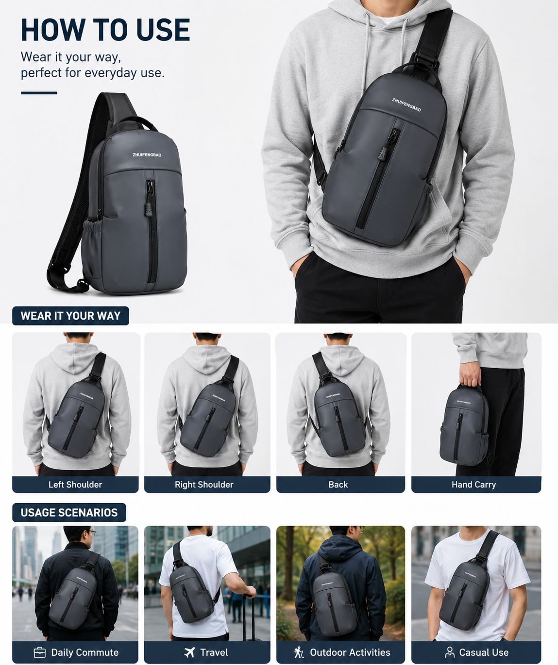 Grey Travel Crossbody Anti-Theft Sling Bag (Copy)