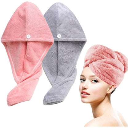 (Pack of 3) Microfiber High Absorbent Quick Dry Wrap Hair Bath Towels Shower Cap for Women