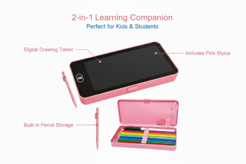 LCD Writing Tablet Pencil Box – Smart Drawing Board & Stationery Case for Kids (Value Pack)