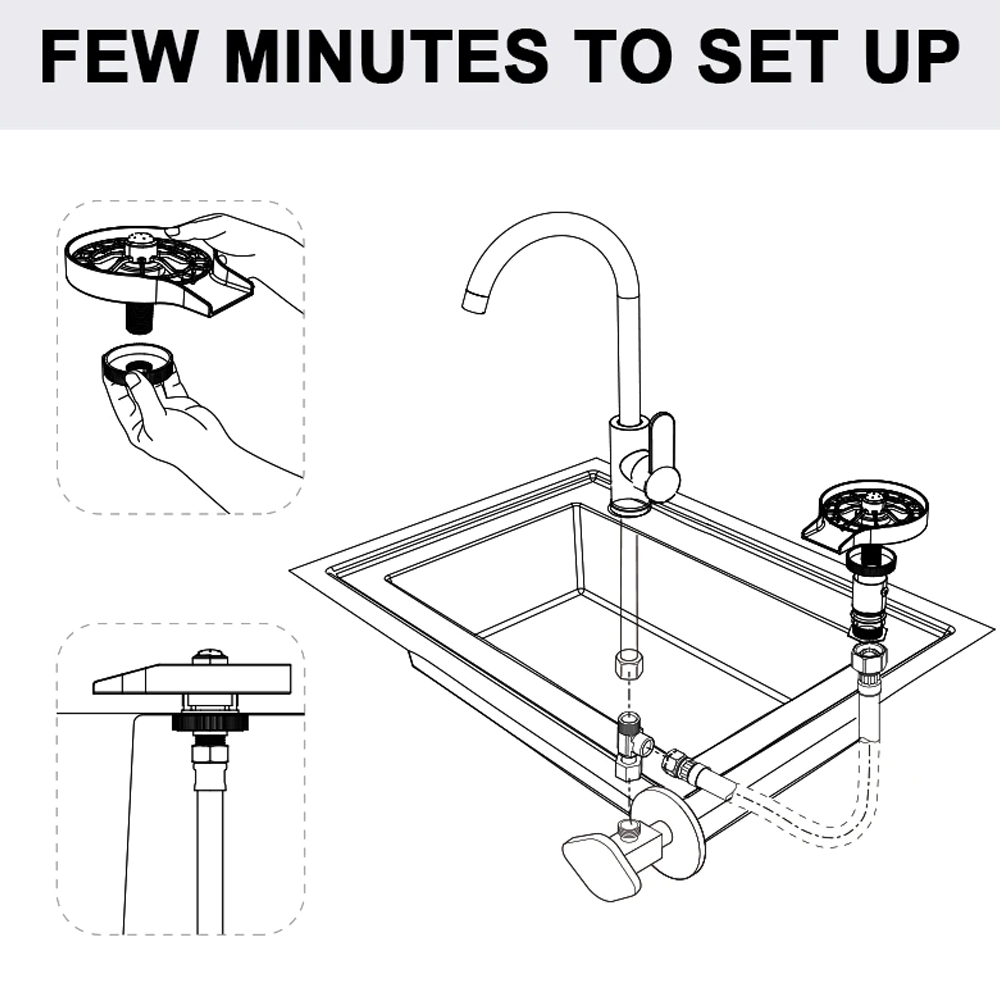 Automatic Cup Washer Kitchen Sink Glass Rinser Faucet Attachment Bottle Quick Flushing Device Water Saving Cleaner
