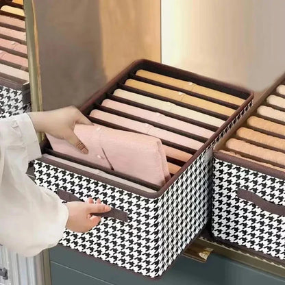 4 Pcs Brown Checkered Storage Cubes - Premium Foldable Closet Organizer Bins with Handles for Clothes, Toys & Accessories