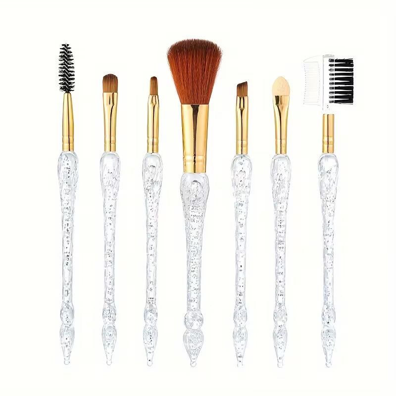 7 Pcs Professional Makeup Brush Set – Soft Bristles Pink Crystal Handle
