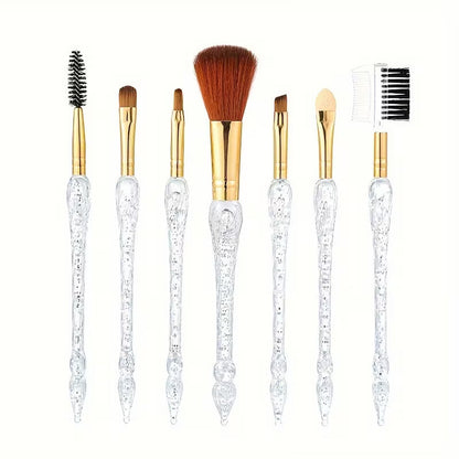 7 Pcs Professional Makeup Brush Set – Soft Bristles Pink Crystal Handle