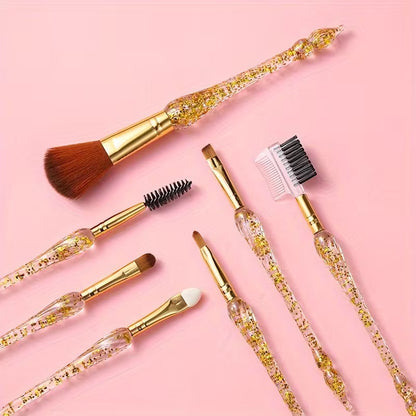 7 Pcs Professional Makeup Brush Set – Soft Bristles Pink Crystal Handle