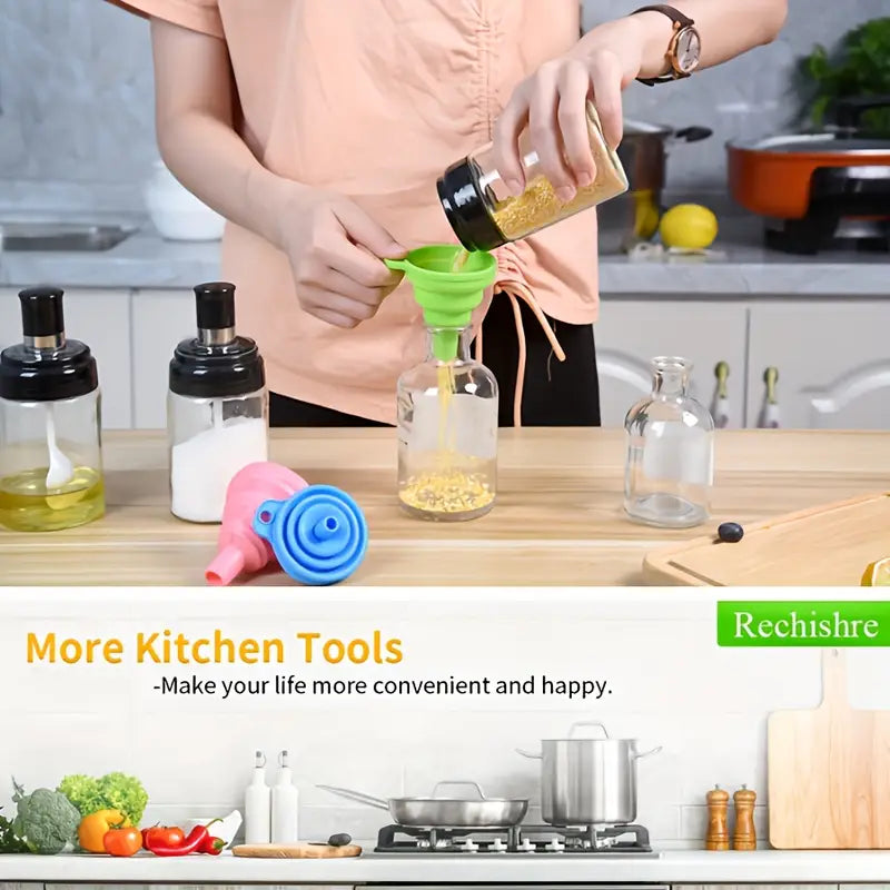 (Pack of 3) Foldable Silicone Small Food Grade Funnel for Filling Water Bottle Kitchen Liquid Transfer Hopper Tool