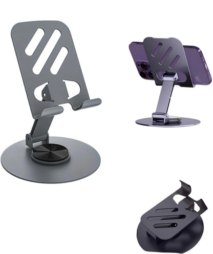 360° Rotating Heavy Metal Universal Mobile Stand with Anti-Slip Base for Desk and more – Foldable & Adjustable Holder