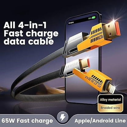 4-in-1 Multi USB Charging Cable – USB-C to USB-C, USB-C to Lightning, USB-A to USB-C, USB-A to Lightning | Fast PD Charger Cord for iPhone, iPad, Samsung, MacBook, Android Devices