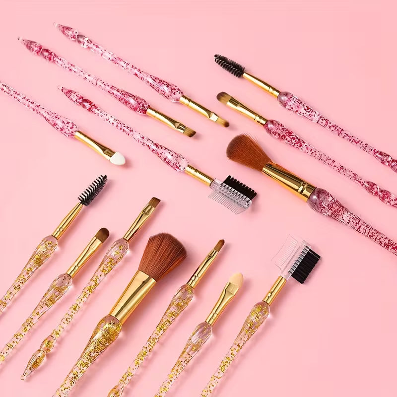 7 Pcs Professional Makeup Brush Set – Soft Bristles Pink Crystal Handle