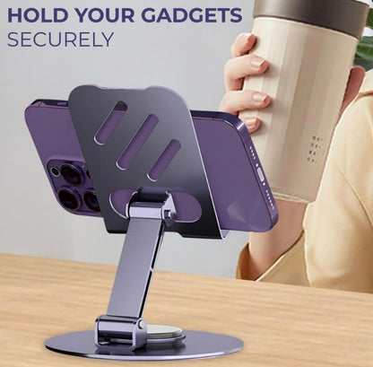 360° Rotating Heavy Metal Universal Mobile Stand with Anti-Slip Base for Desk and more – Foldable & Adjustable Holder
