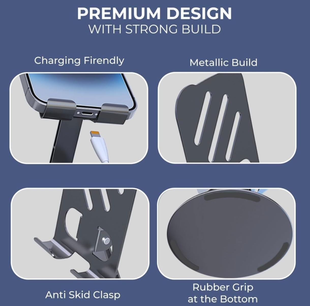 360° Rotating Heavy Metal Universal Mobile Stand with Anti-Slip Base for Desk and more – Foldable & Adjustable Holder
