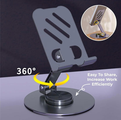 360° Rotating Heavy Metal Universal Mobile Stand with Anti-Slip Base for Desk and more – Foldable & Adjustable Holder