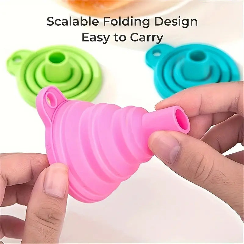 (Pack of 3) Foldable Silicone Small Food Grade Funnel for Filling Water Bottle Kitchen Liquid Transfer Hopper Tool