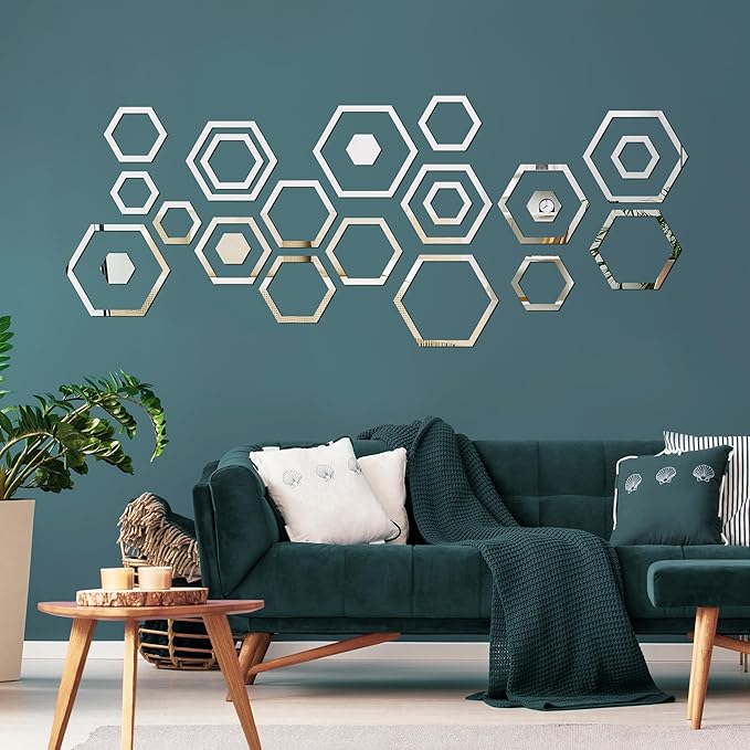 3D Acrylic Shatterproof Geometric Hexagon Mural Self Adhesive Wall Arts Decals Stickers Set For Home Decoration