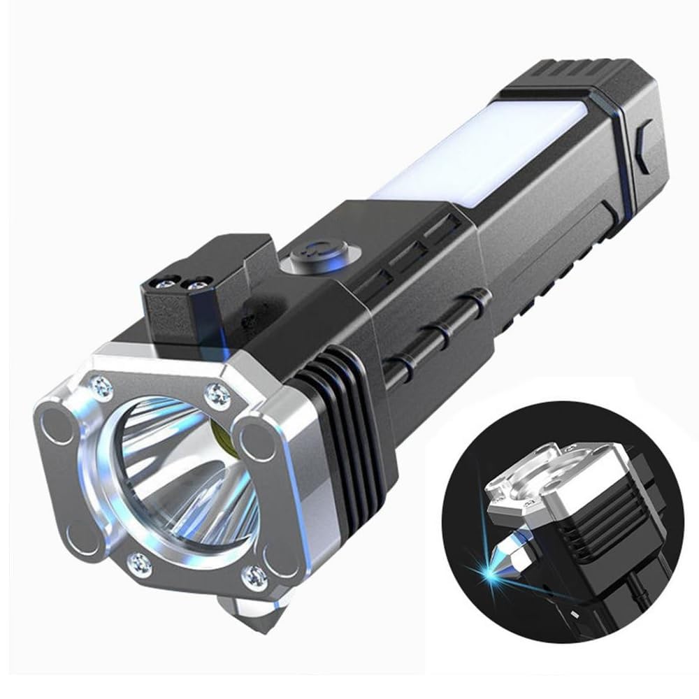 Side Flood Light Rescue Torch with Hammer and Seat Belt Cutter