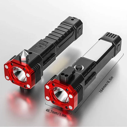 Side Flood Light Rescue Torch with Hammer and Seat Belt Cutter