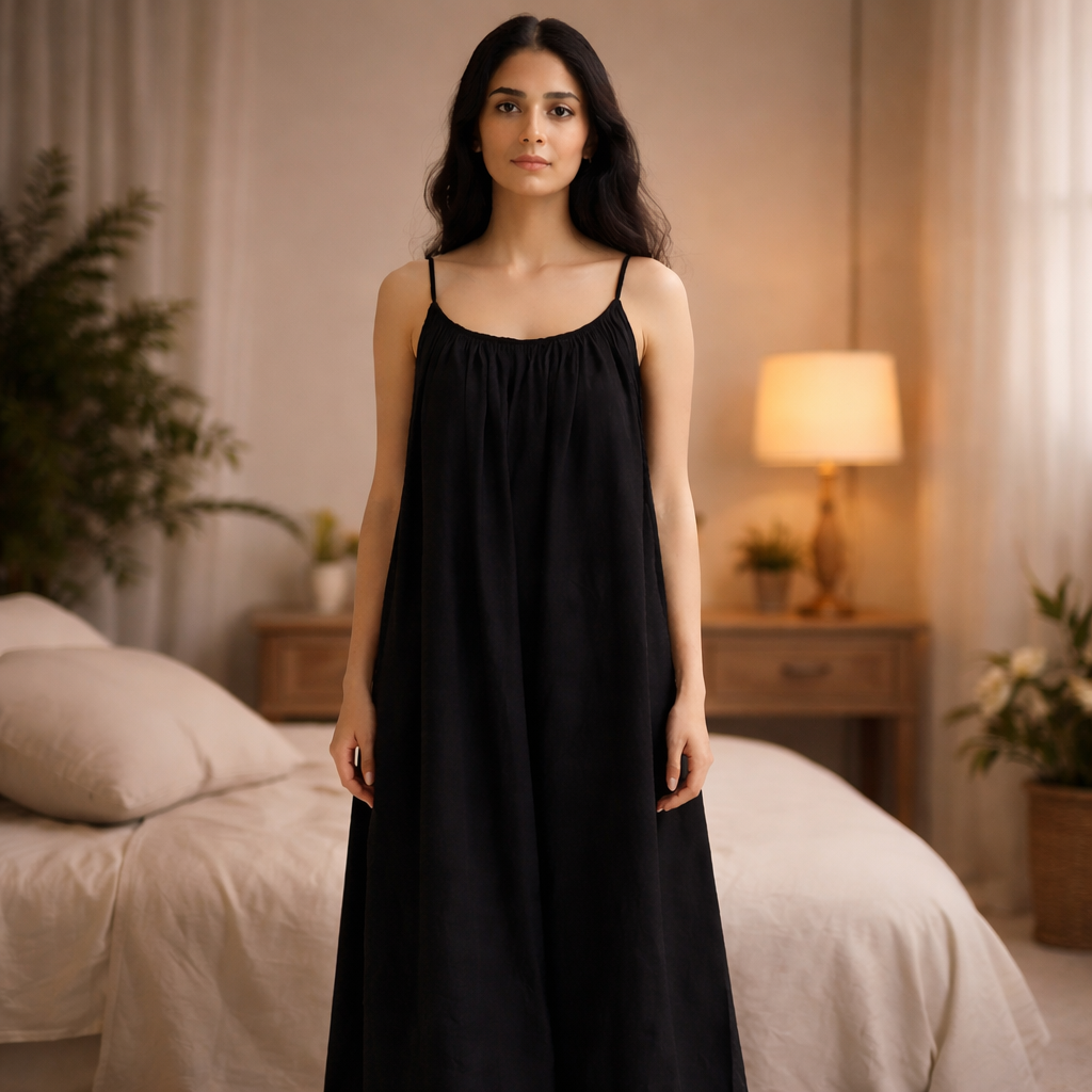 Premium Gathered Maxi Dress – Spaghetti Strap Long Backless Cami (Summer | Maternity | Nightwear Comfort Fit)
