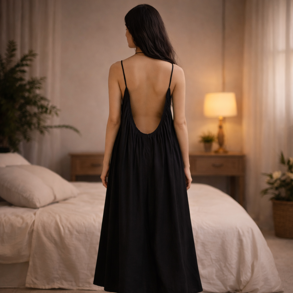 Premium Gathered Maxi Dress – Spaghetti Strap Long Backless Cami (Summer | Maternity | Nightwear Comfort Fit)
