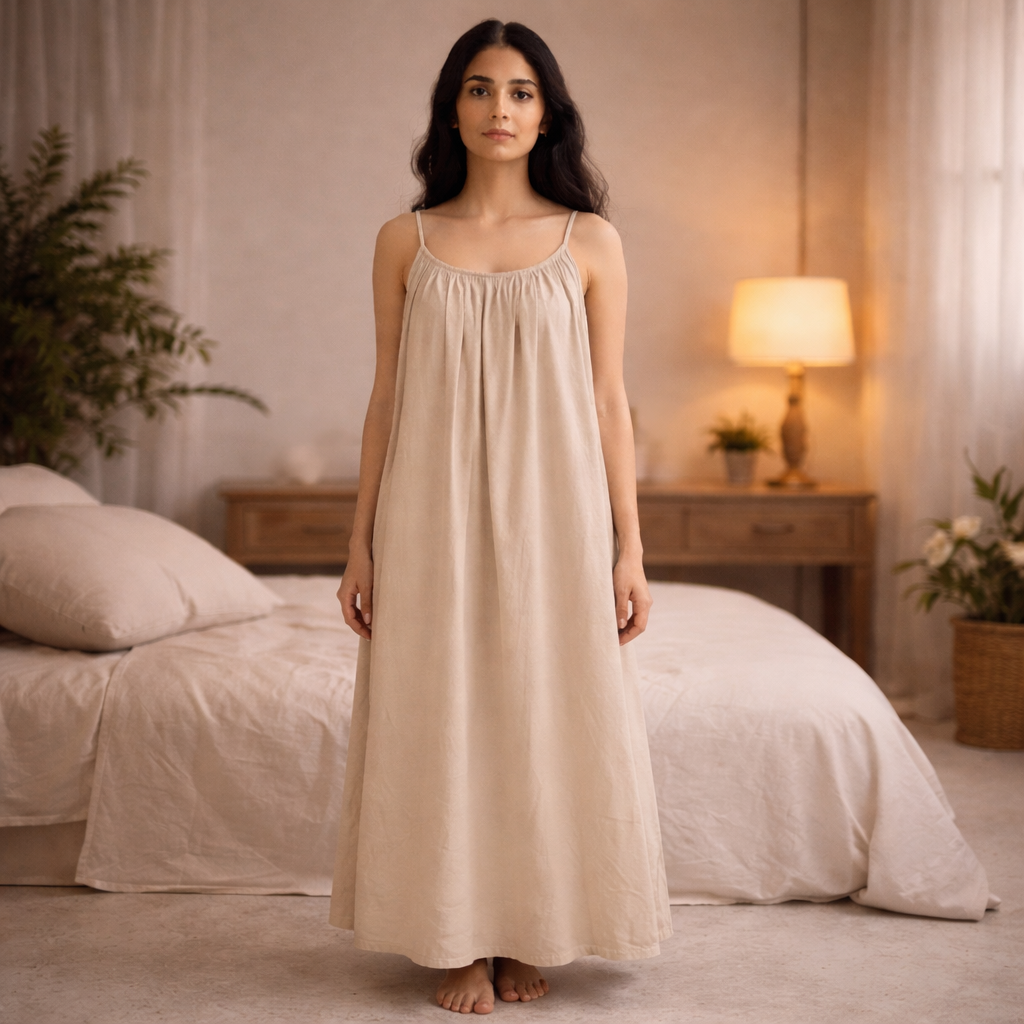 Premium Gathered Maxi Dress – Spaghetti Strap Long Backless Cami (Summer | Maternity | Nightwear Comfort Fit)
