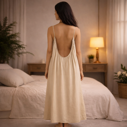 Premium Gathered Maxi Dress – Spaghetti Strap Long Backless Cami (Summer | Maternity | Nightwear Comfort Fit)