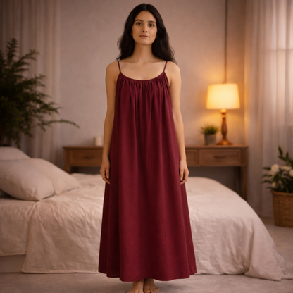 Premium Gathered Maxi Dress – Spaghetti Strap Long Backless Cami (Summer | Maternity | Nightwear Comfort Fit)