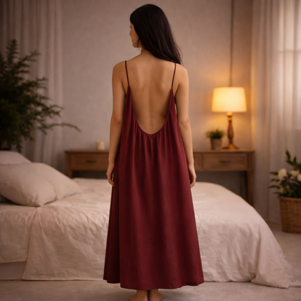 Premium Gathered Maxi Dress – Spaghetti Strap Long Backless Cami (Summer | Maternity | Nightwear Comfort Fit)