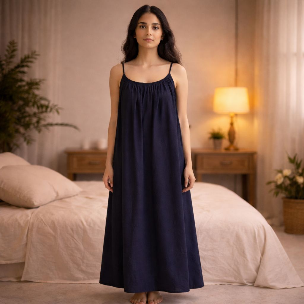 Premium Gathered Maxi Dress – Spaghetti Strap Long Backless Cami (Summer | Maternity | Nightwear Comfort Fit)
