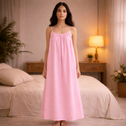 Premium Gathered Maxi Dress – Spaghetti Strap Long Backless Cami (Summer | Maternity | Nightwear Comfort Fit)