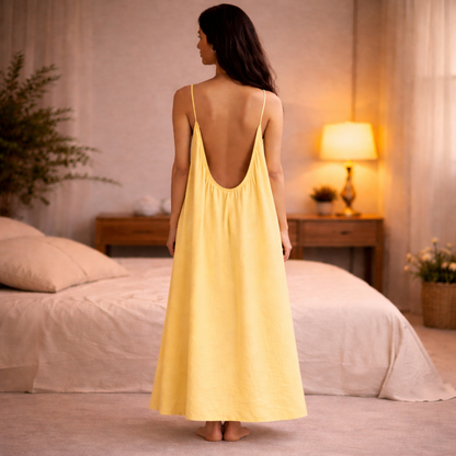 Premium Gathered Maxi Dress – Spaghetti Strap Long Backless Cami (Summer | Maternity | Nightwear Comfort Fit)