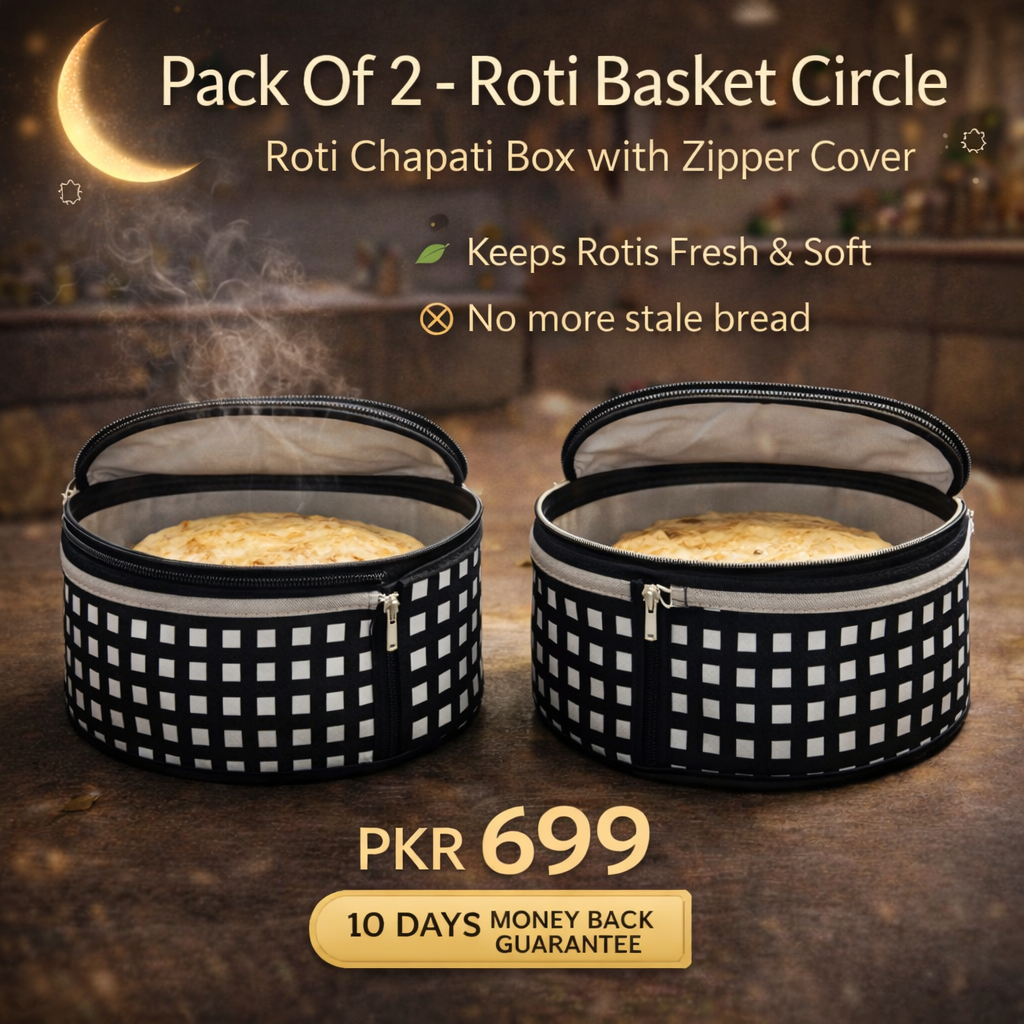 Pack Of 2 - Roti Basket Circle – Roti Chapati Box with Zipper Cover