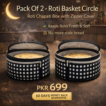 Pack Of 2 - Roti Basket Circle – Roti Chapati Box with Zipper Cover