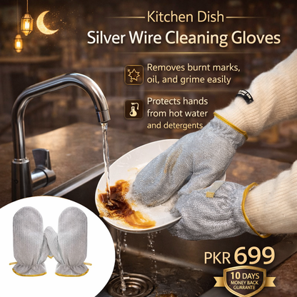 Kitchen Dish Silver Wire Cleaning Gloves