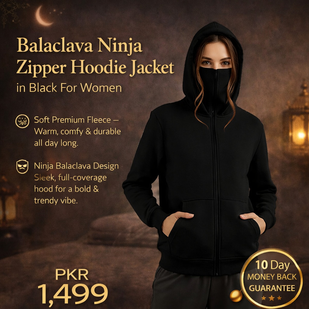 Balaclava Ninja Zipper Hoodie Jacket in Black For Women