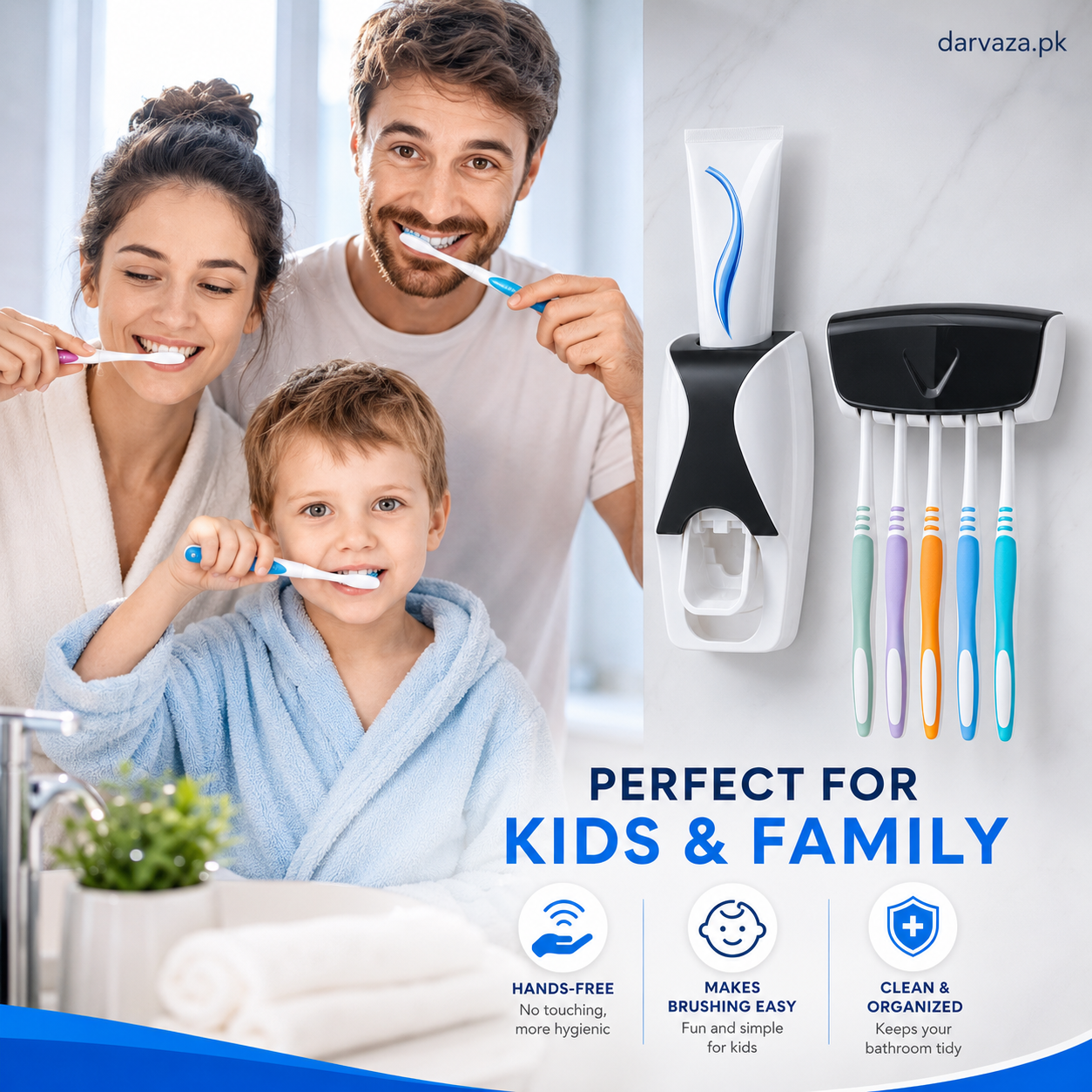 Automatic Toothpaste Dispenser Squeezer Hands Free Set and 5 Toothbrush Holder