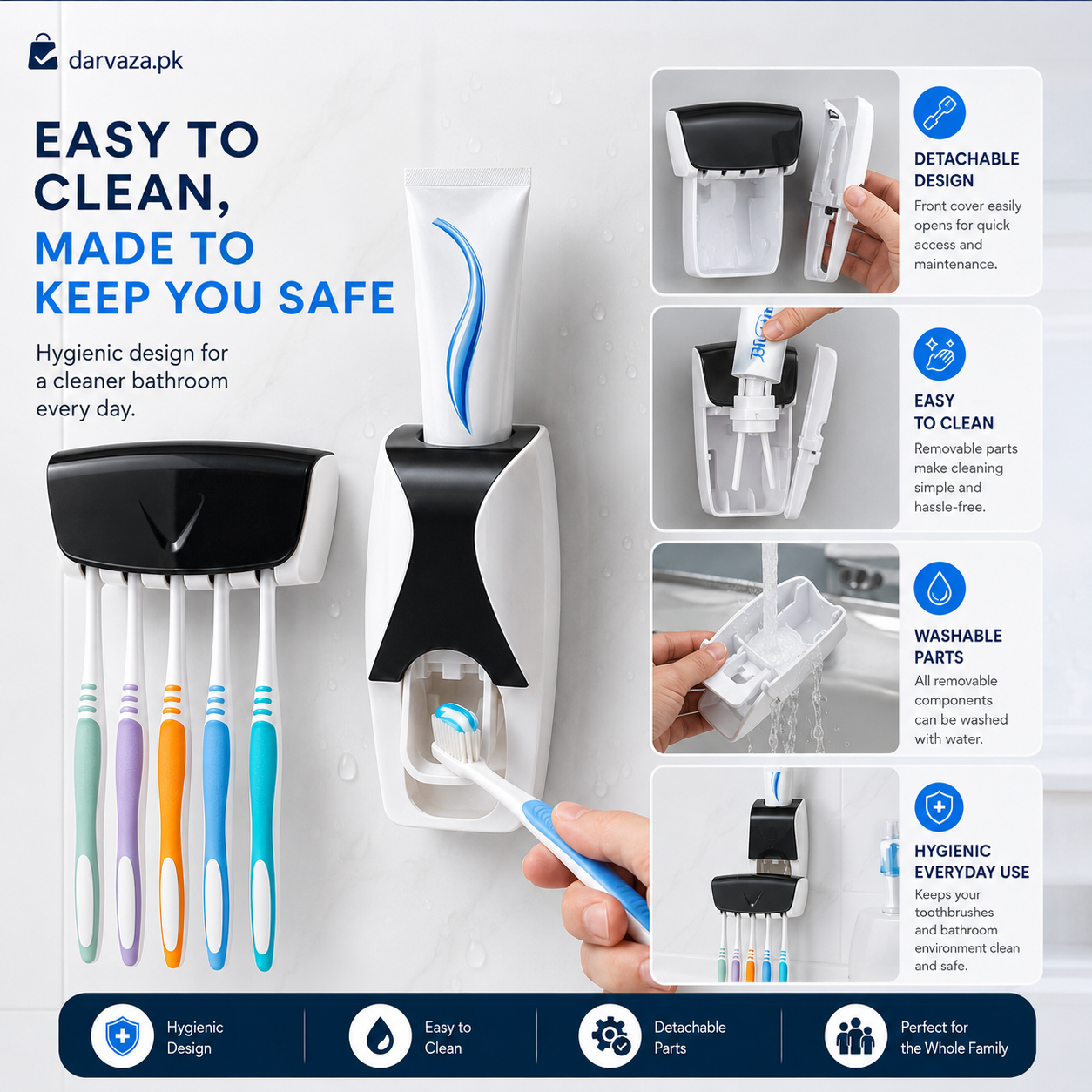 Automatic Toothpaste Dispenser Squeezer Hands Free Set and 5 Toothbrush Holder