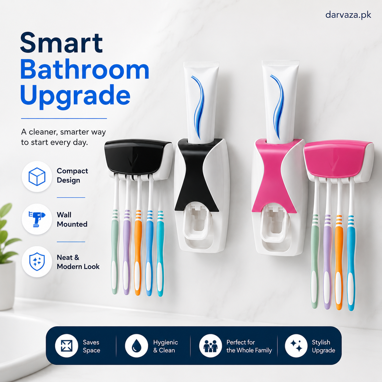 Automatic Toothpaste Dispenser Squeezer Hands Free Set and 5 Toothbrush Holder