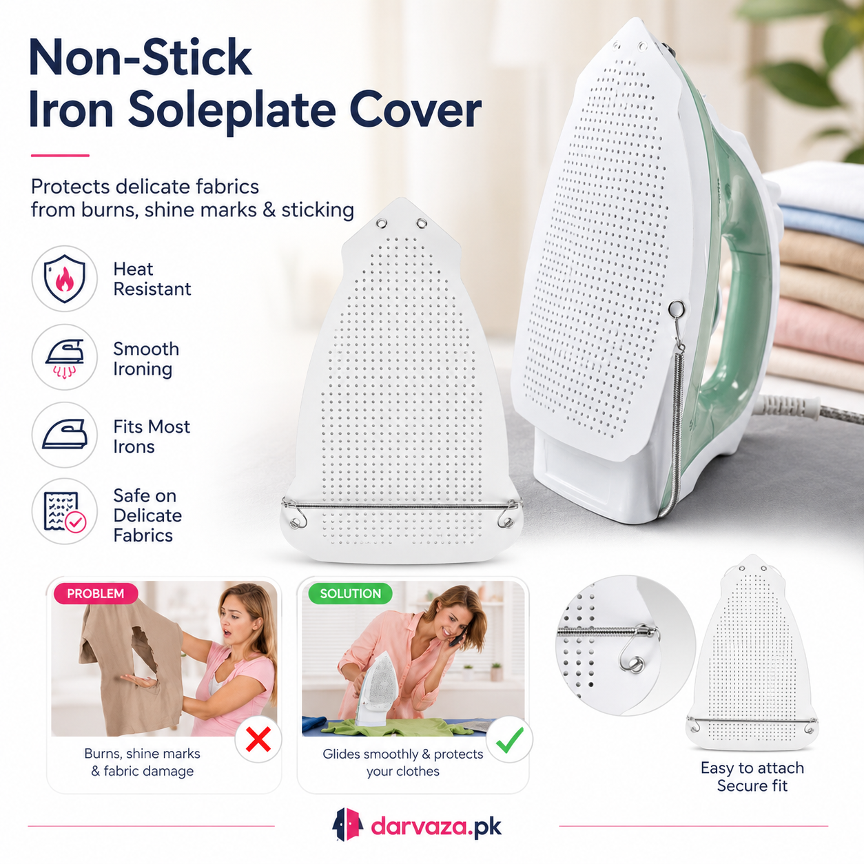 Pack of 2 Non-Stick Iron Soleplate Cover | 2 Iron Protectors Shoe for Clothes – Heat Resistant & Fabric Safe