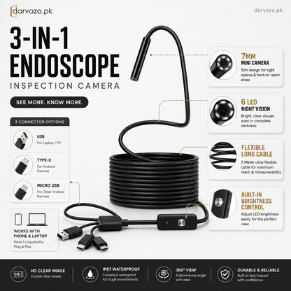 Waterproof Endoscope Camera for Inspection With 6 LED and Soft Cable