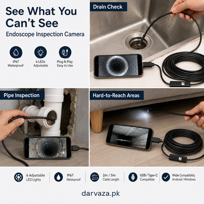 Waterproof Endoscope Camera for Inspection With 6 LED and Soft Cable