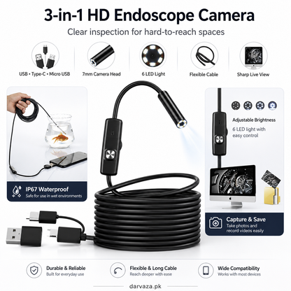 Waterproof Endoscope Camera for Inspection With 6 LED and Soft Cable