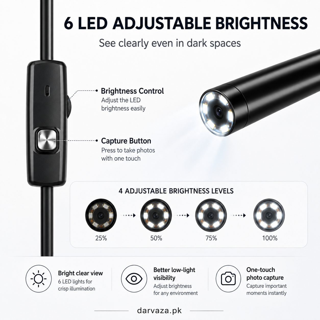 Waterproof Endoscope Camera for Inspection With 6 LED and Soft Cable
