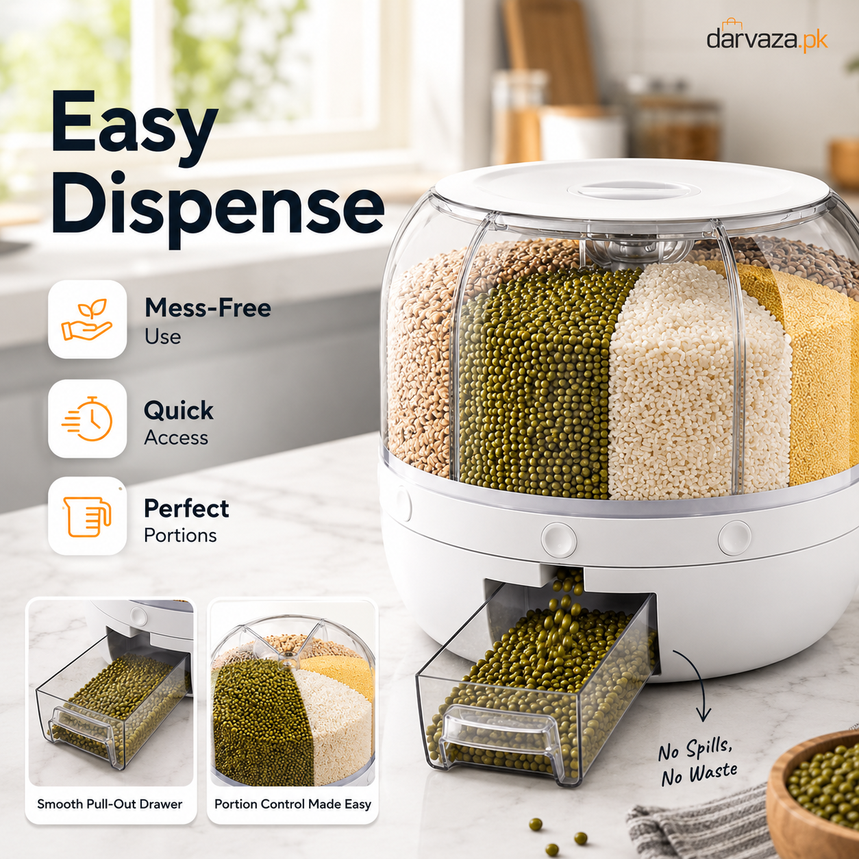 6 Grid Rotating Airtight Grain and Rice Container