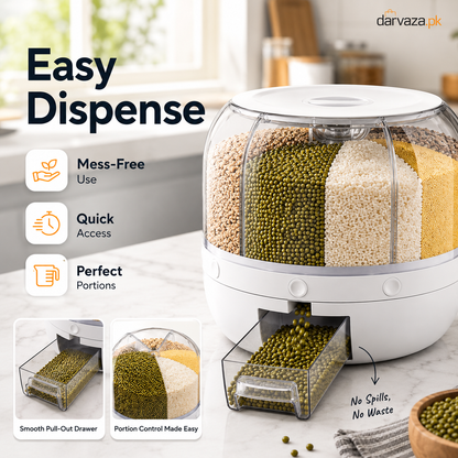 6 Grid Rotating Airtight Grain and Rice Container