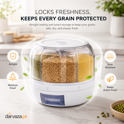 6 Grid Rotating Airtight Grain and Rice Container