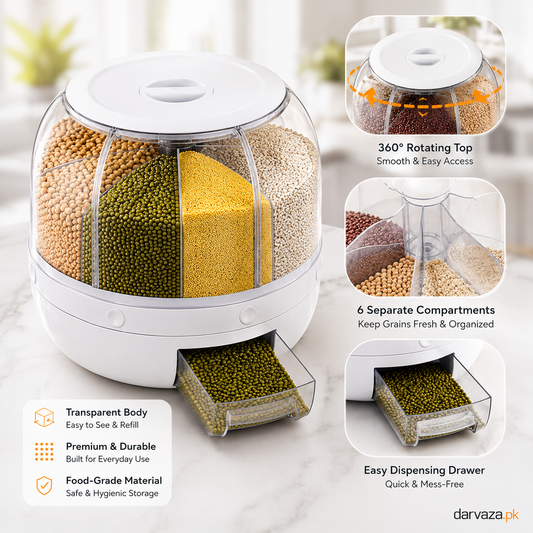 6 Grid Rotating Airtight Grain and Rice Container