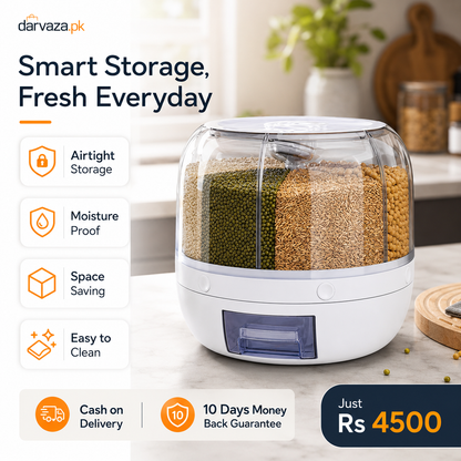 6 Grid Rotating Airtight Grain and Rice Container